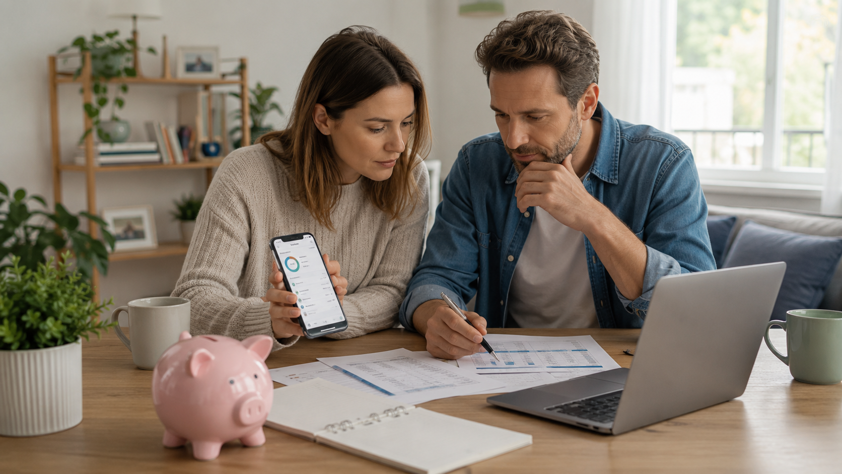 Paar vergleicht Finanzen und Konten zuhause