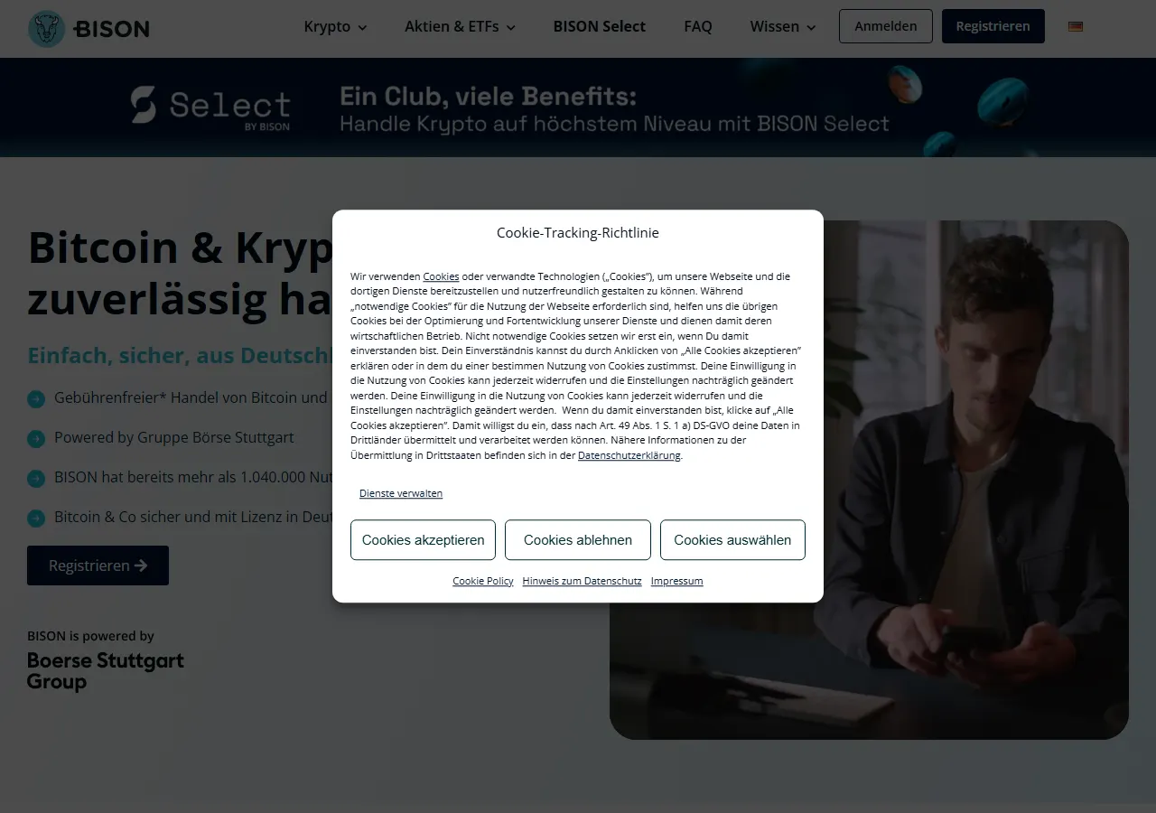 Startseite der Website von BISON