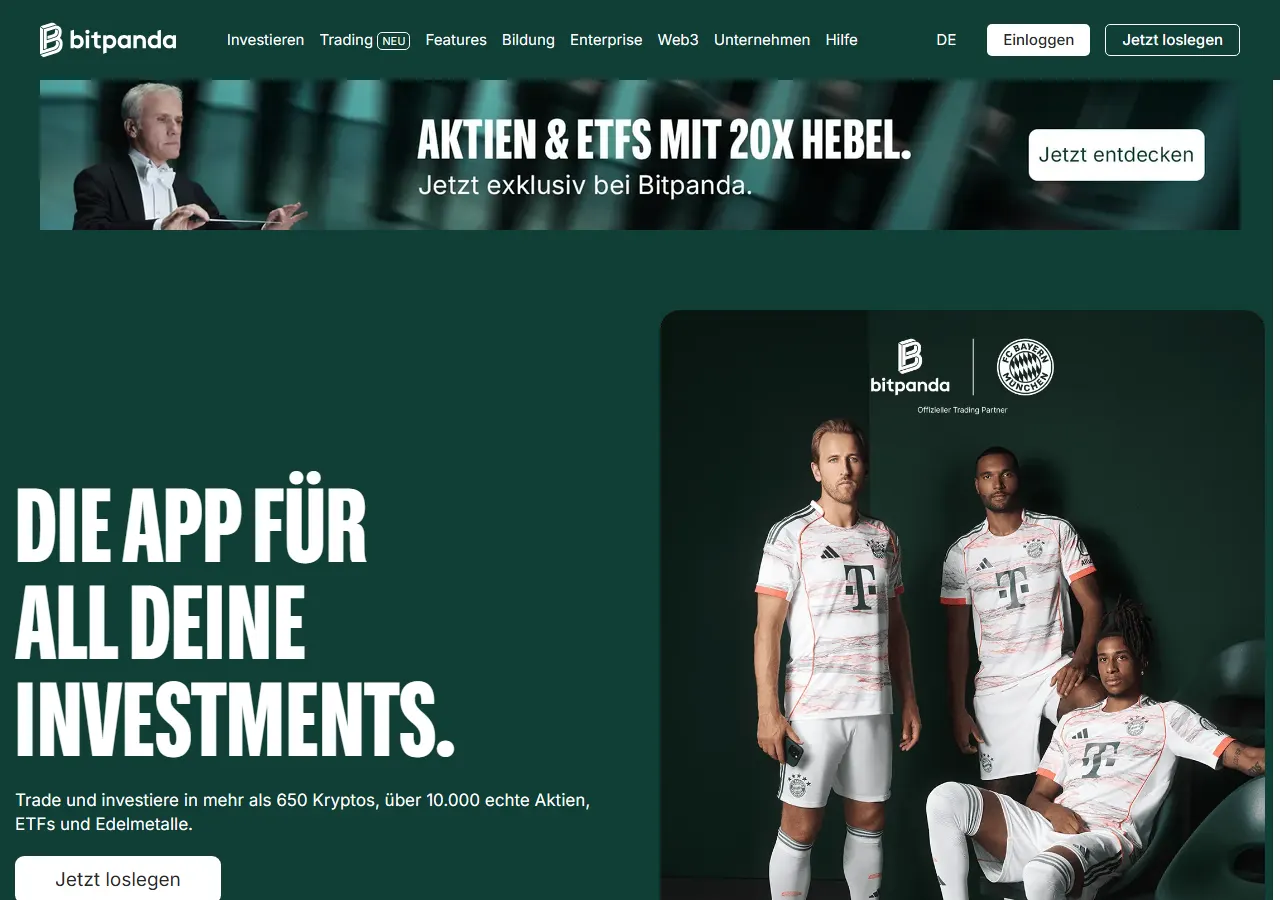 Startseite der Website von Bitpanda