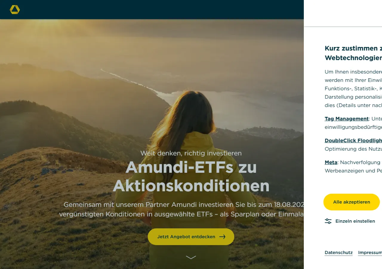 Startseite der Website von Commerzbank