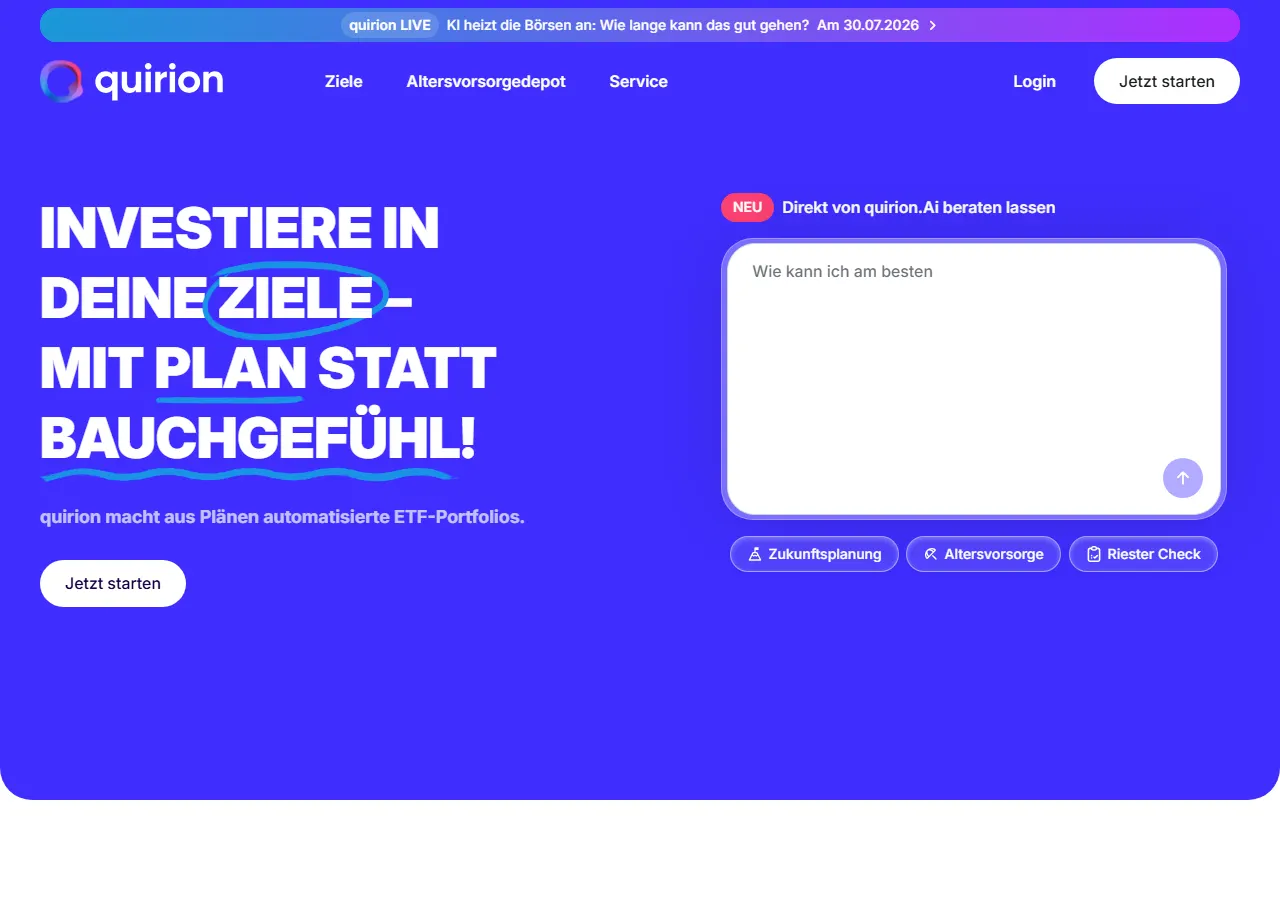 Startseite der Website von quirion