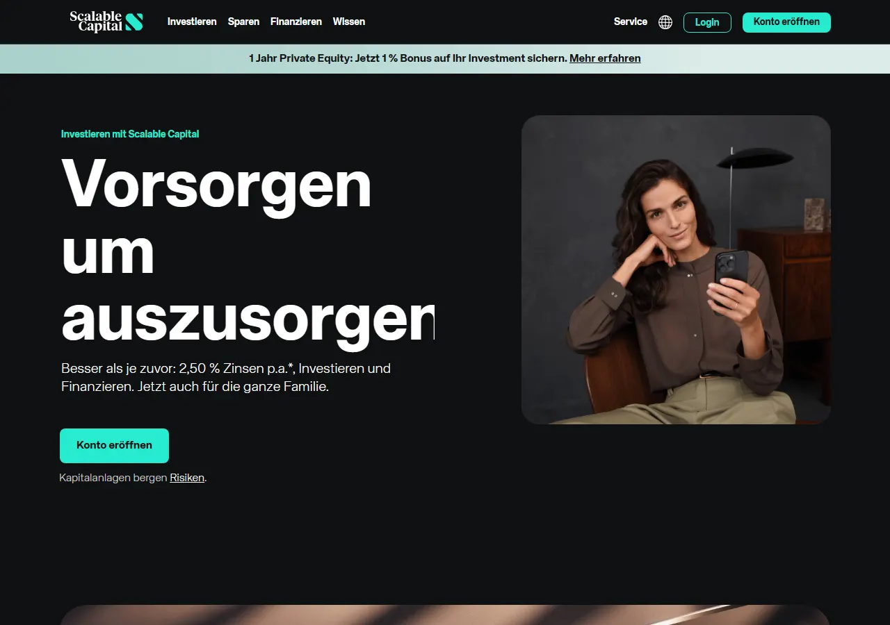 Startseite der Website von Scalable Capital