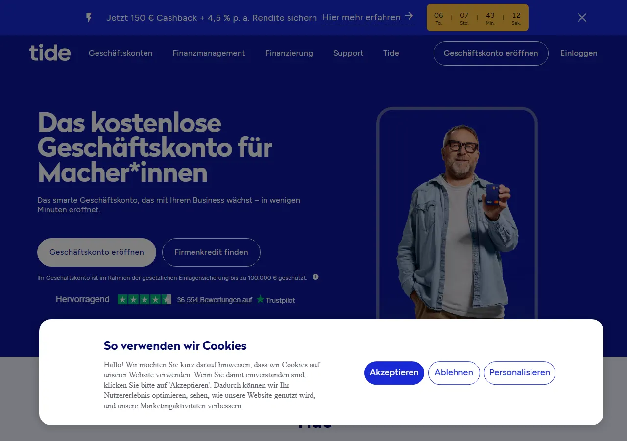 Startseite der Website von Tide